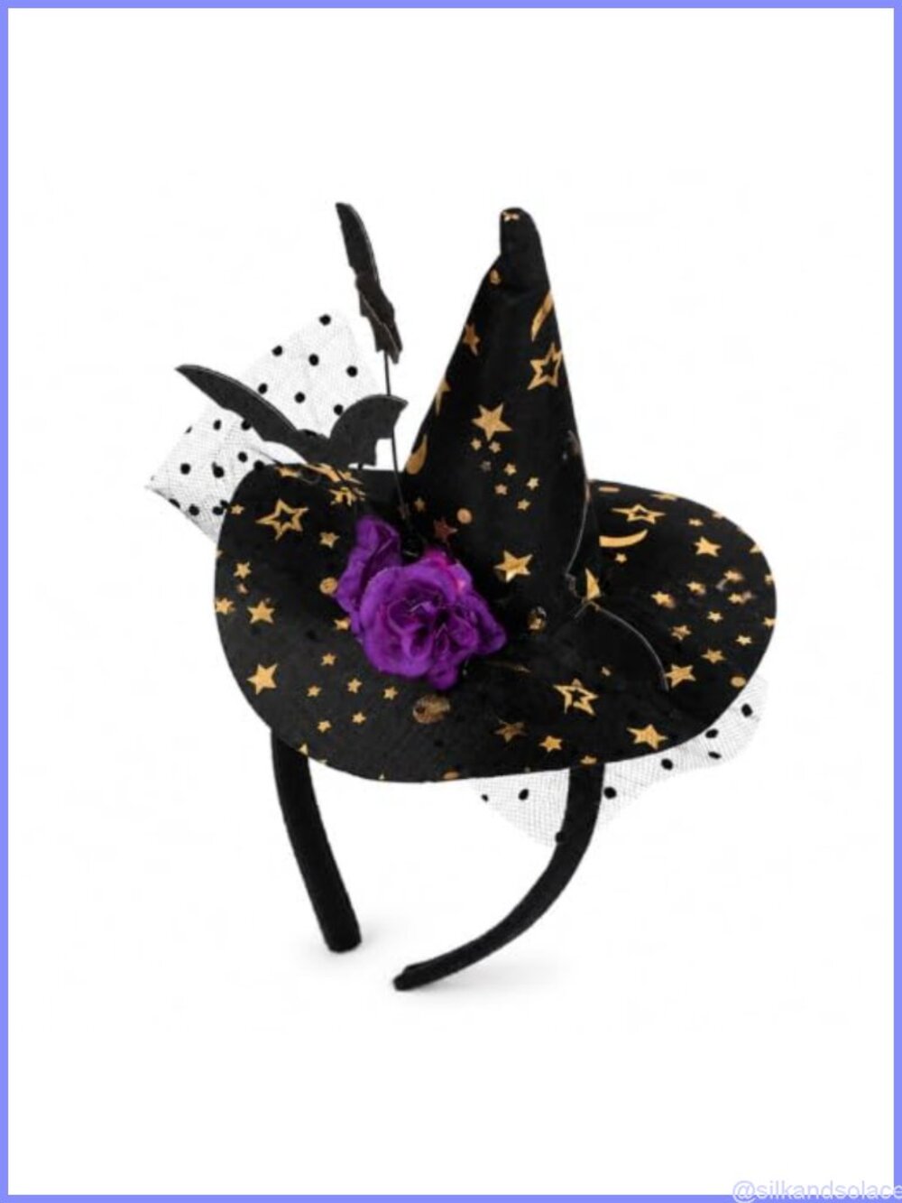 Mini Gothic Witch Hat Headband Gold Star Print Halloween Hair Accessory